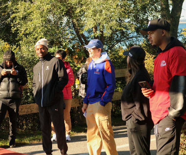 Participants gathered along the trail